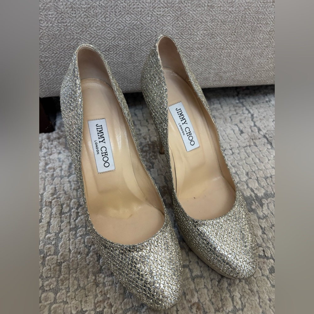Stunning Jimmy Choo Gold sparkly Women's Heels size 39 excellent condition